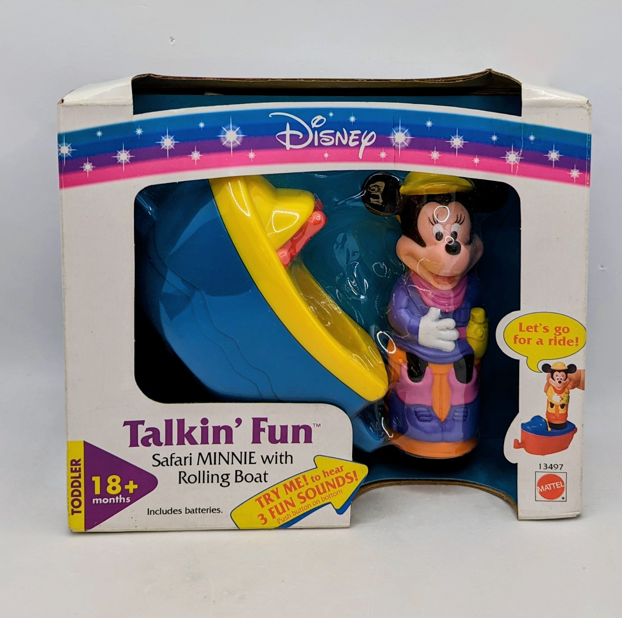 1995 Mattel Talkin Fun Safari Minnie Mouse With Rolling Boat