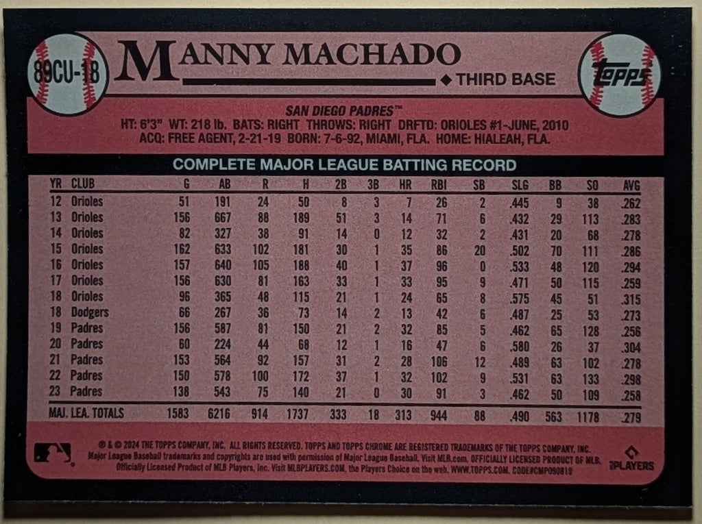 2024 Topps Chrome Update '89 Topps #89CU18 Manny Machado San Diego Padres image 2