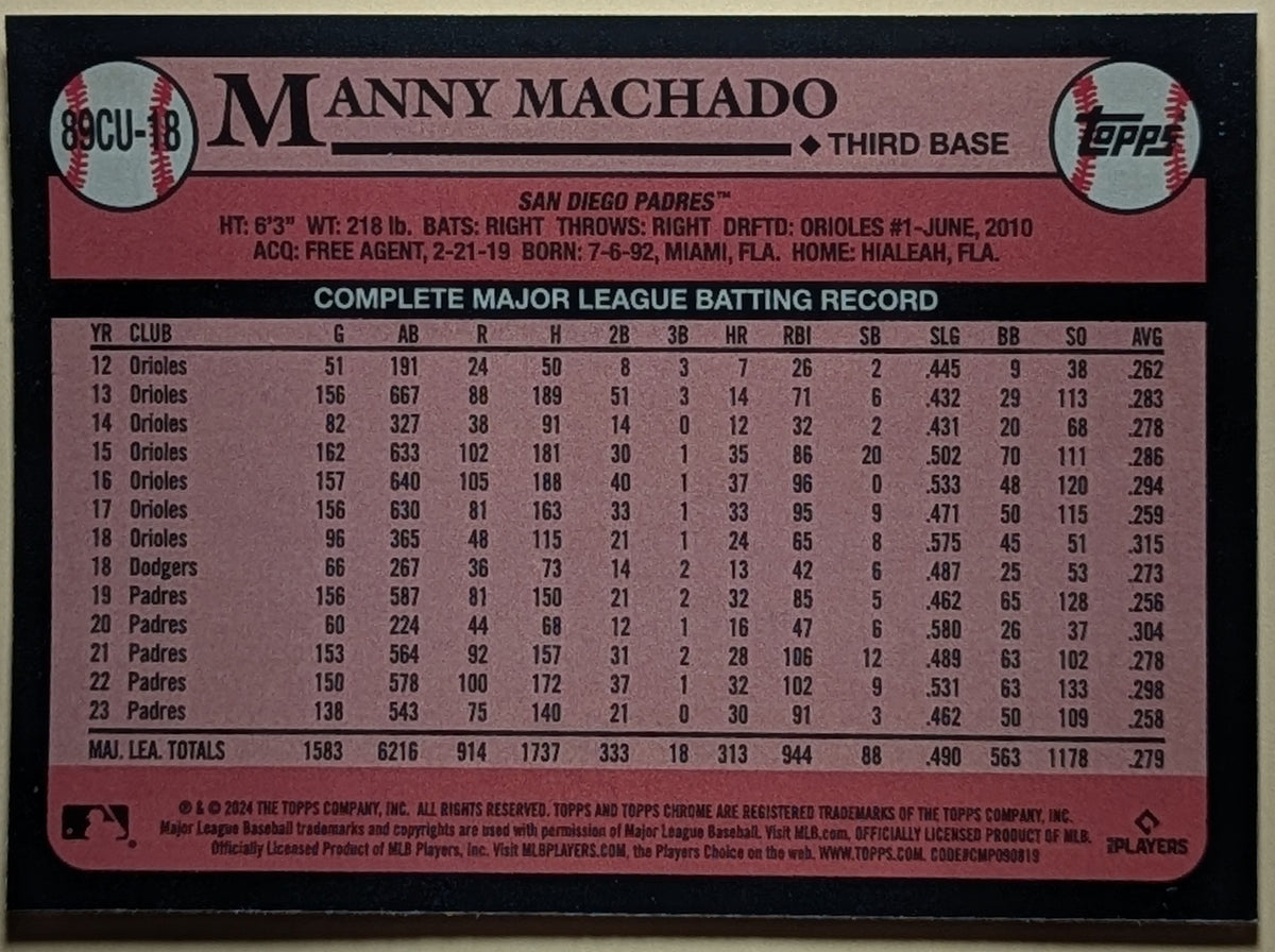 2024 Topps Chrome Update '89 Topps #89CU18 Manny Machado San Diego Padres image 2