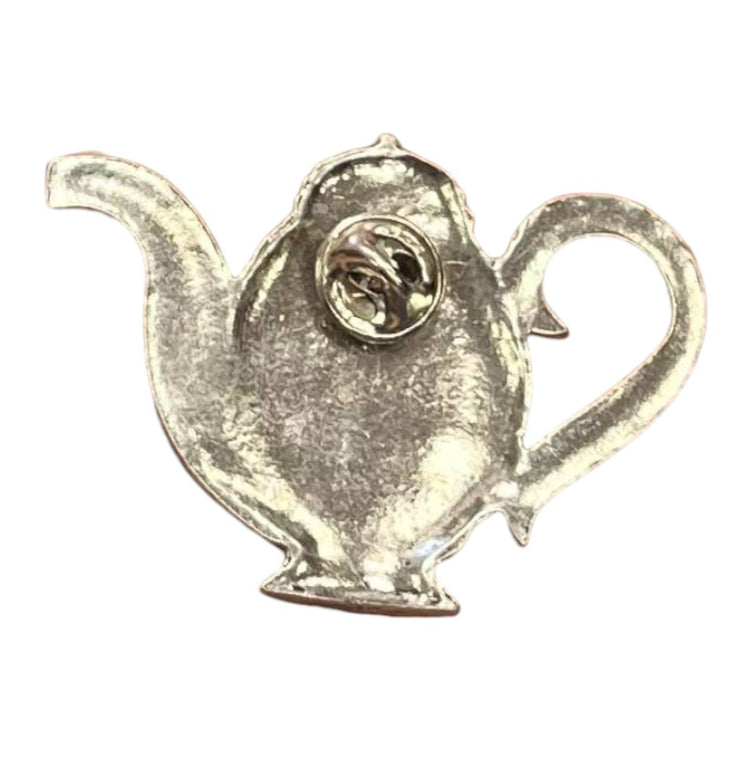 Vintage Flower-Patterned Pewter Teapot Lapel Pin image 2