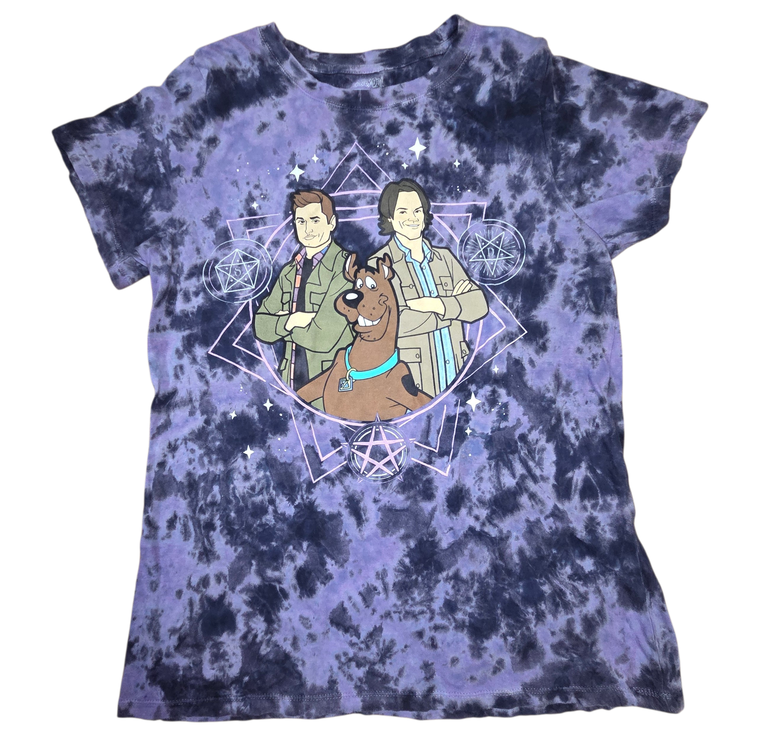 Scooby-Doo x Supernatural Animated Sam Dean Scooby Purple Tie Dye XL T-Shirt