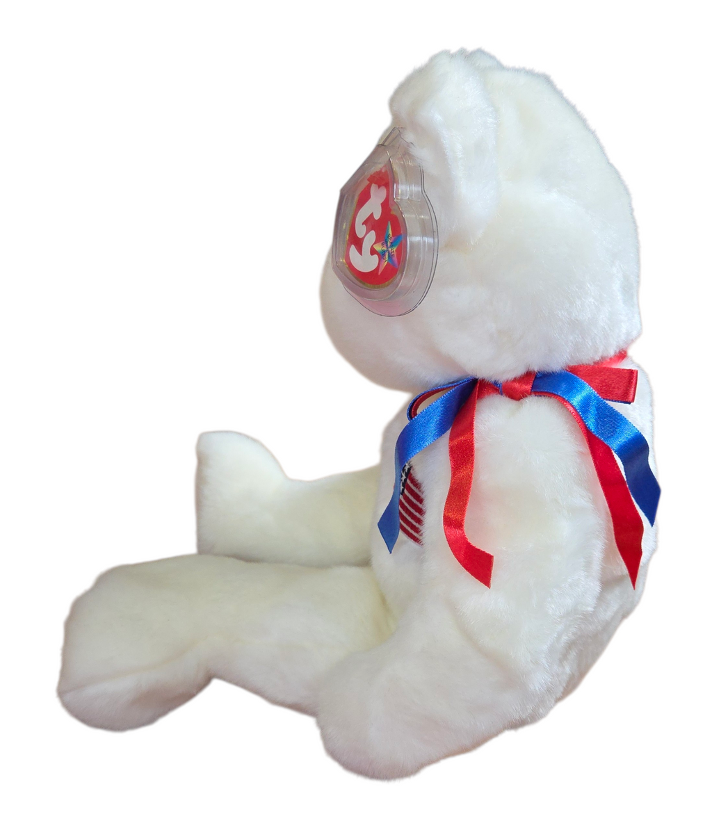 2000 Ty Beanie Buddies Liberty Bear 14" Plush White American Flag Plush image 6