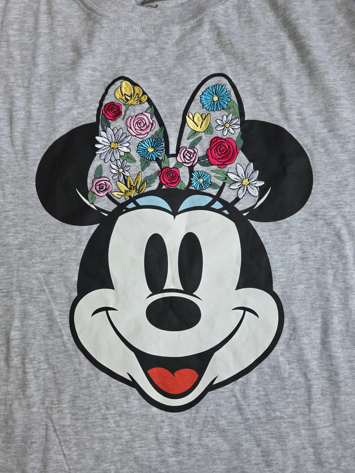 Freeze Disney Minnie Mouse Embroidered Flowers Womens T-Shirt Grey Large image 3