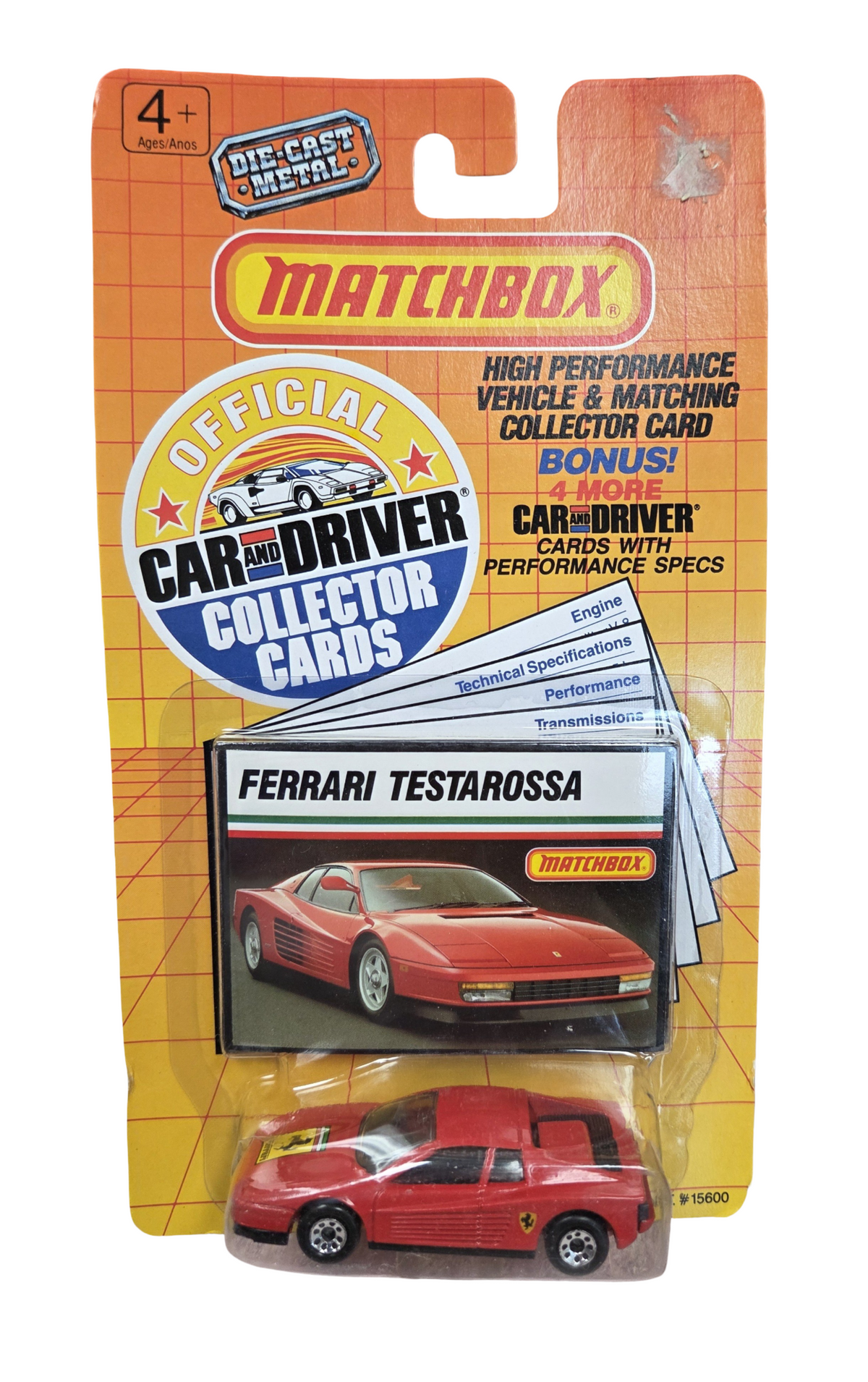 1989 Matchbox Car & Driver Ferrari Testarossa w/ Collector Card