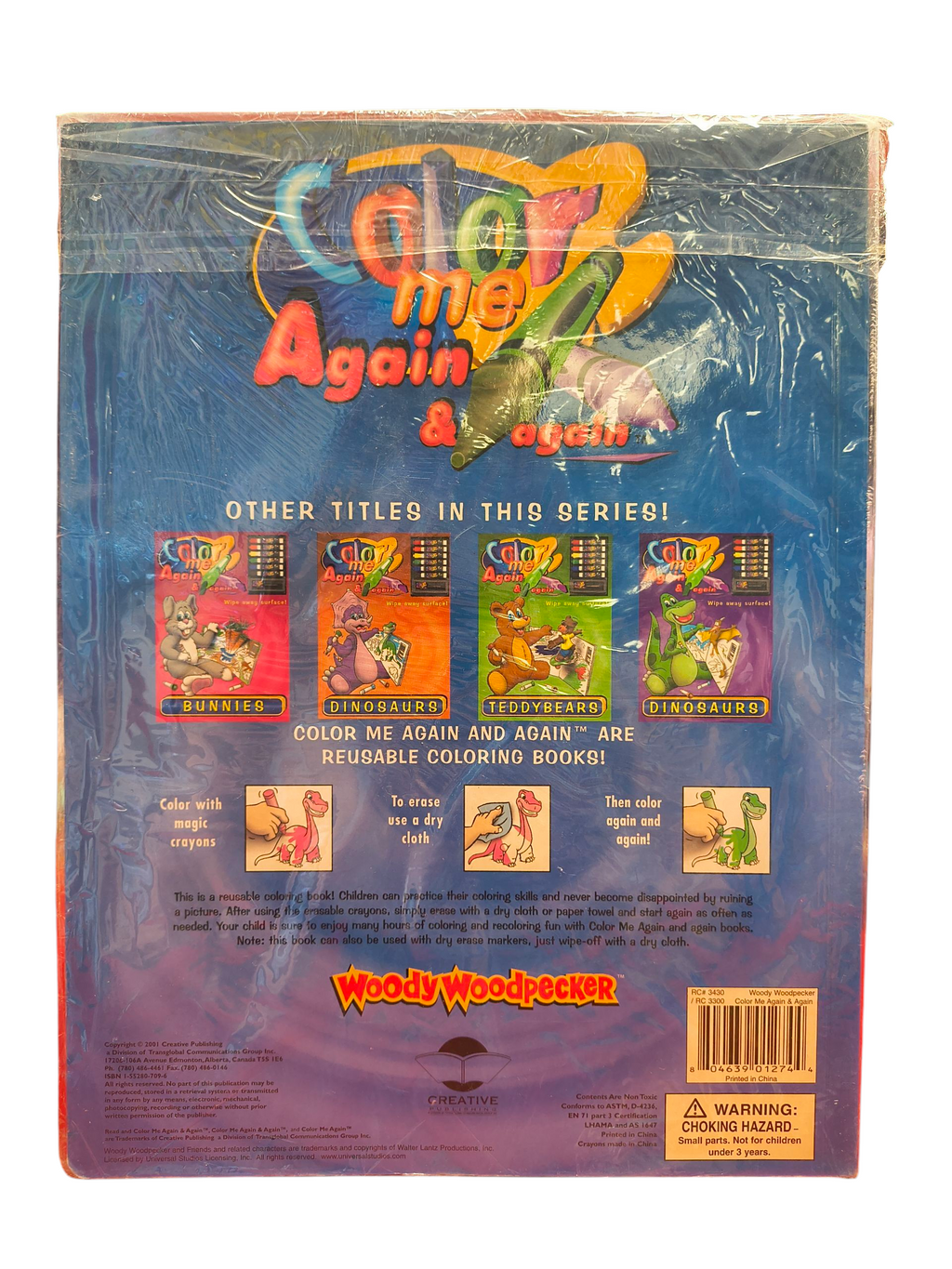 2001 Creative Color Me Again & Again Woody Woodpecker Wipe Away Coloring Book image 2
