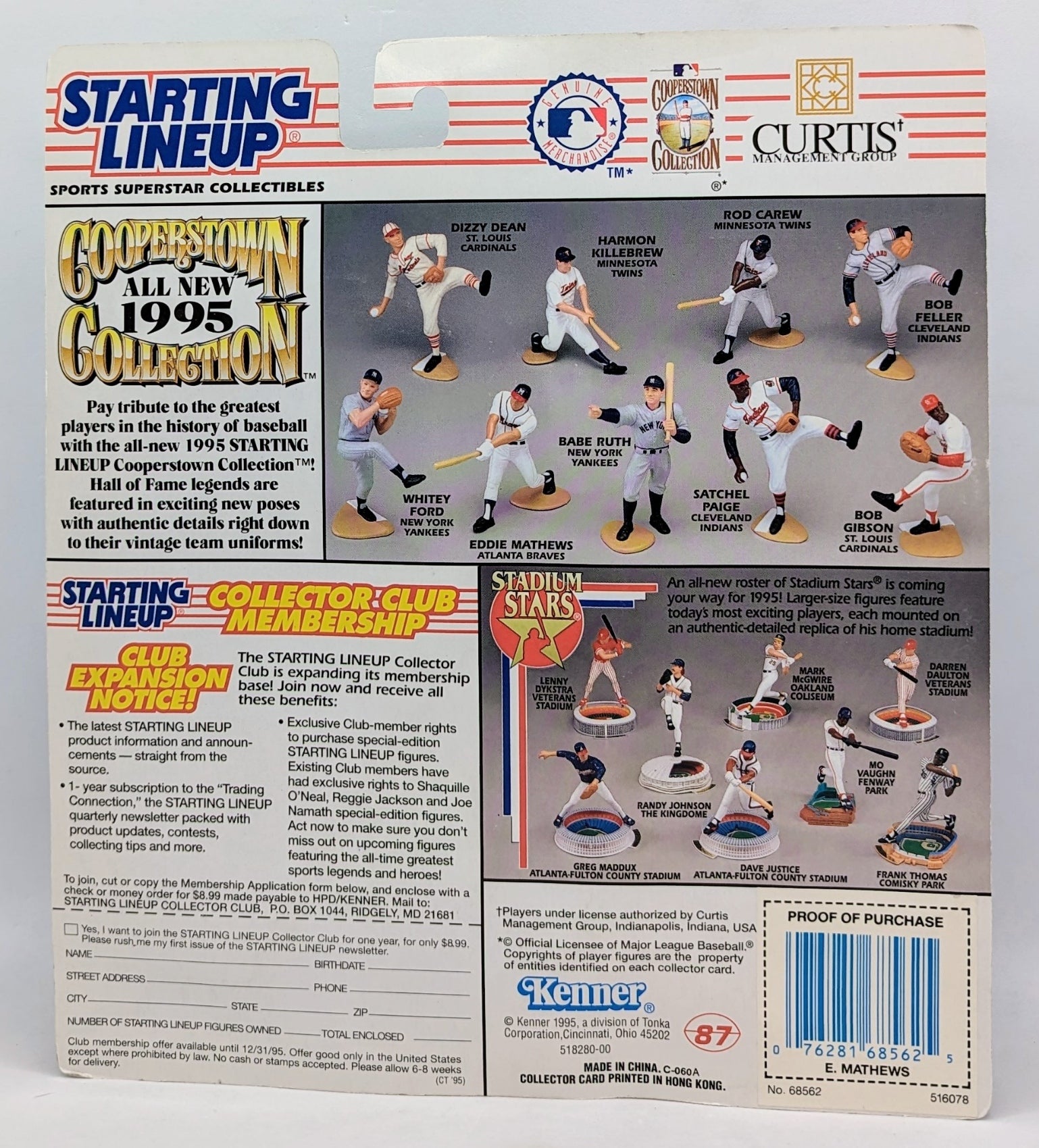 1995 Starting Lineup Cooperstown Collection Eddie Mathews Milwaukee Braves image 2