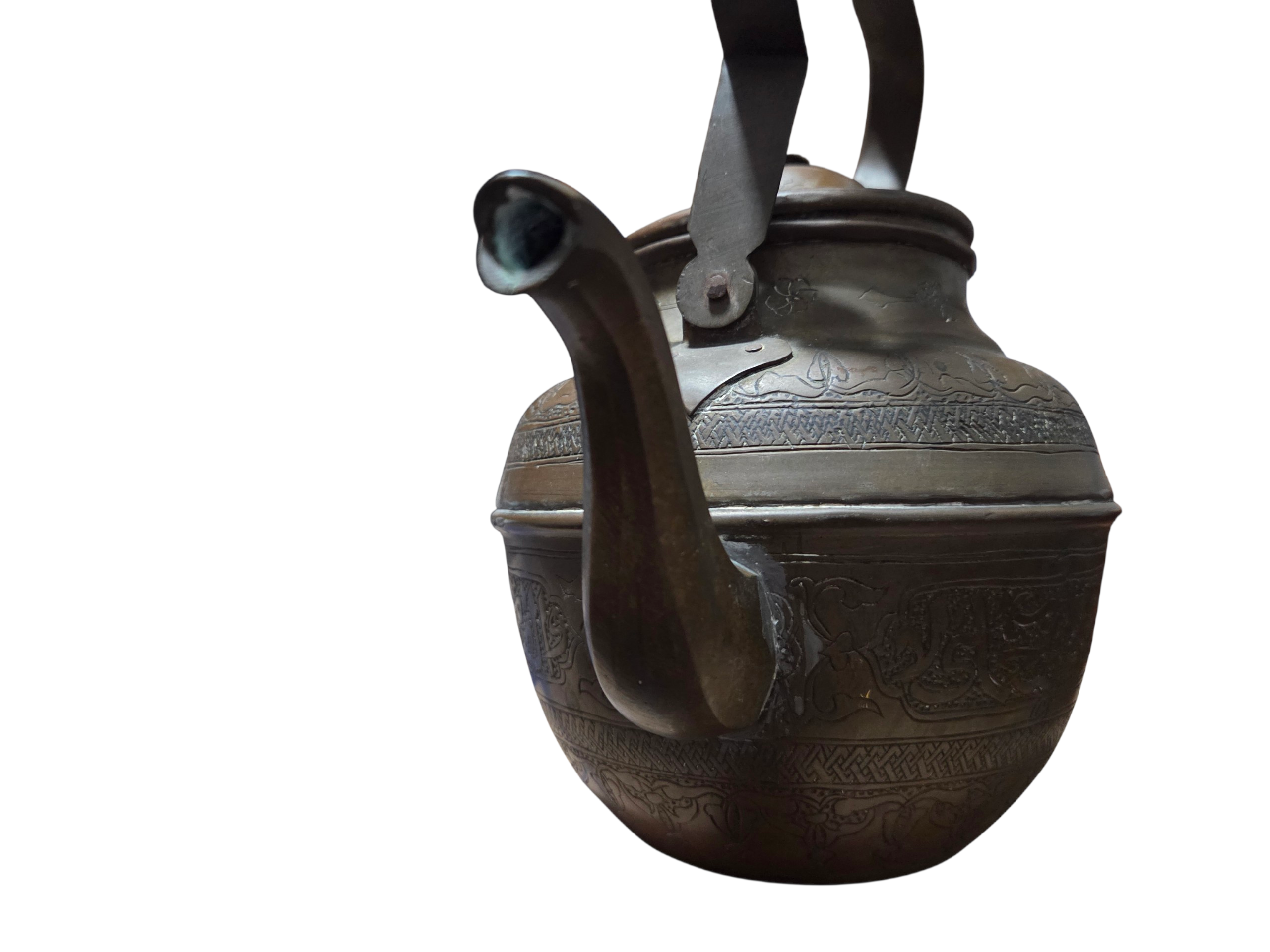 19th Century Middle Eastern Or Persian Hand Hammered Copper Or Brass Teapot image 4