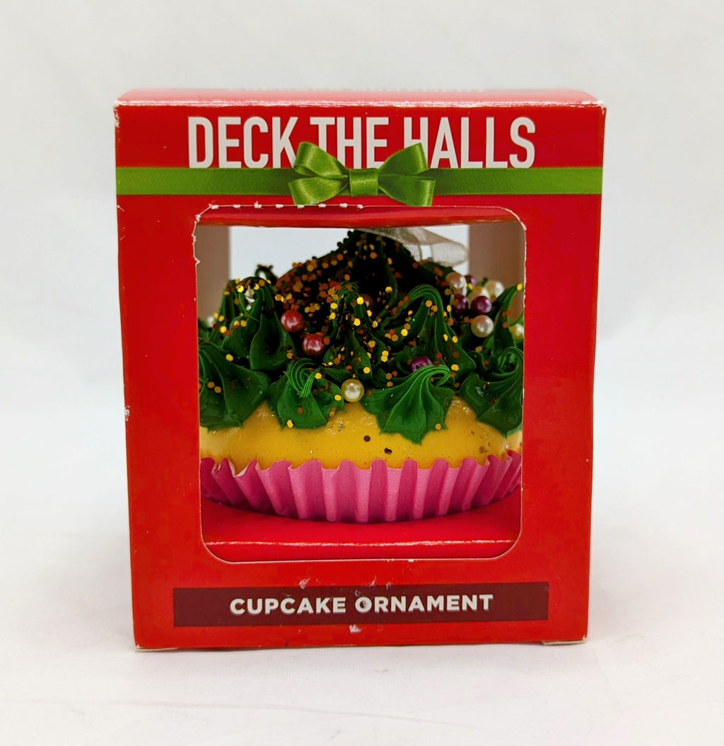 2016 Deck The Halls Green Frosting & Pink Wrapper Cupcake Ornament image 2