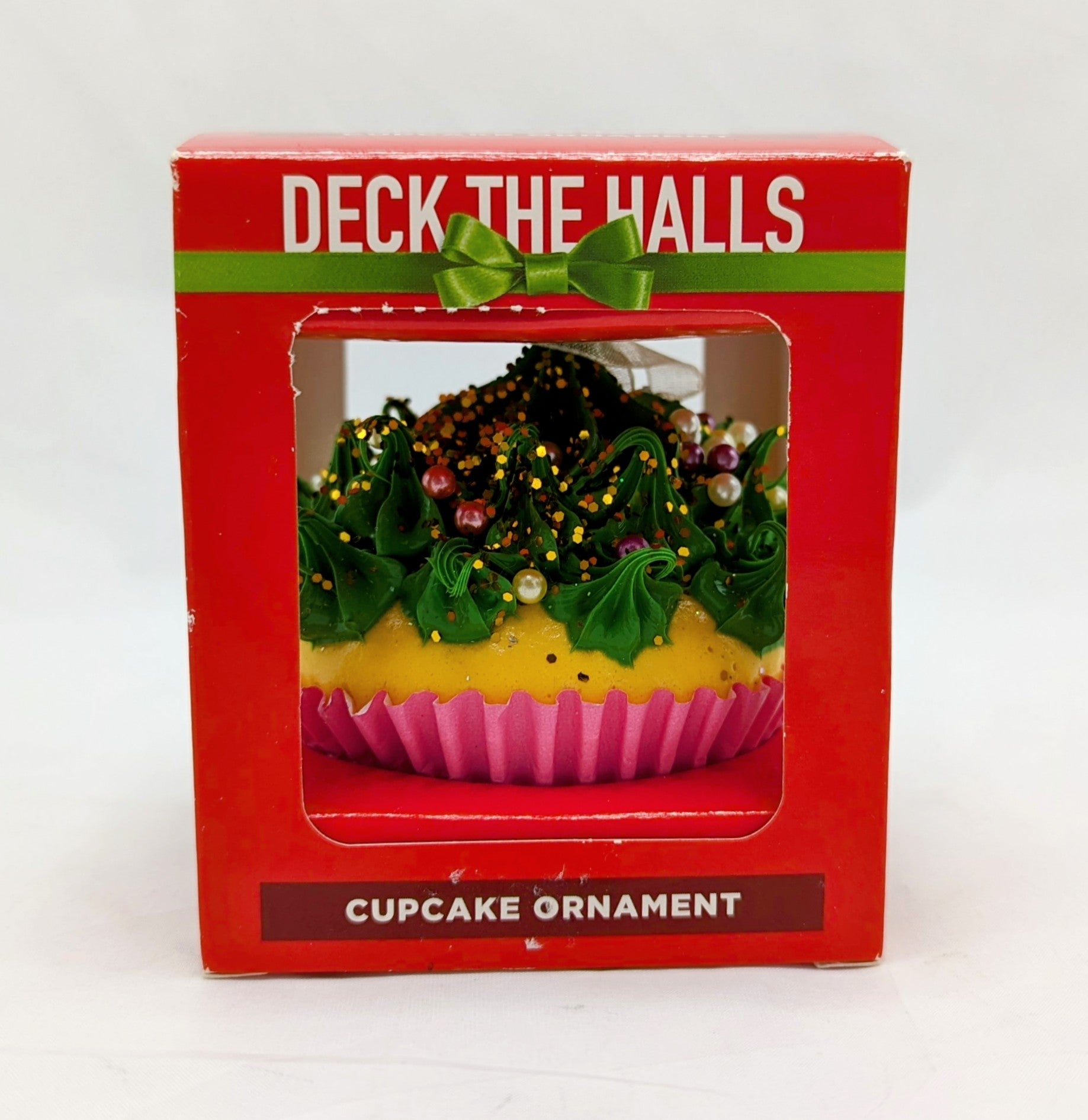 2016 Deck The Halls Green Frosting & Pink Wrapper Cupcake Ornament image 2