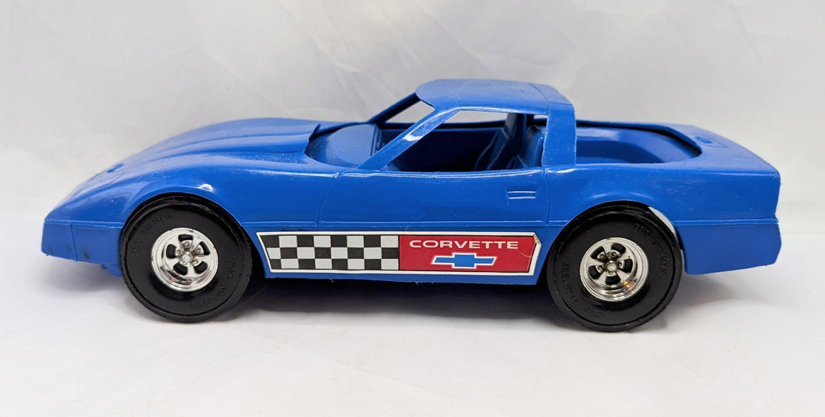 1980's Strombecker Tootsie Toys Blue Chevrolet Corvette Plastic Car 11 Inch
