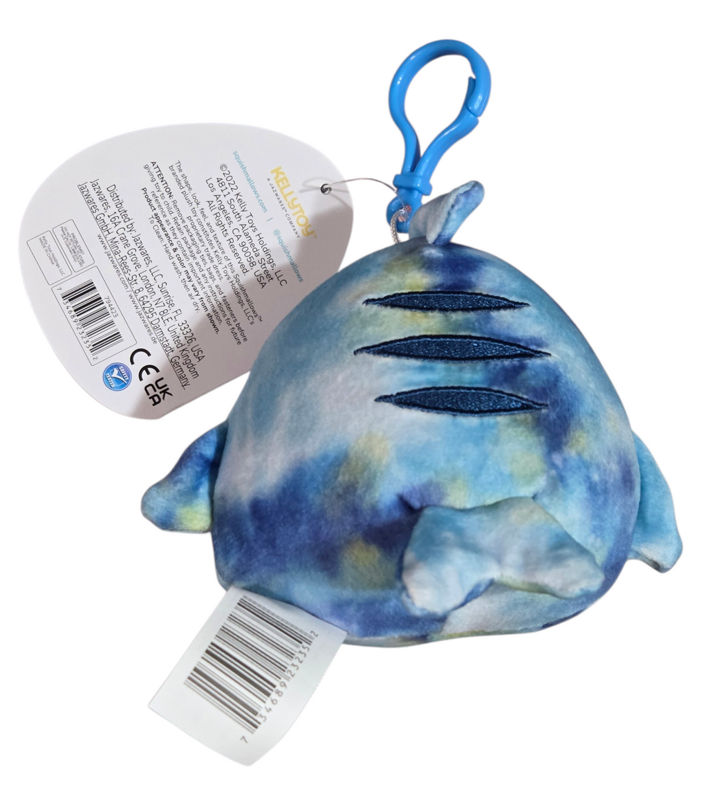 Squishmallow Luther Shark Bag Clip 3.5" Blue And Green Tye Dye Plush image 2