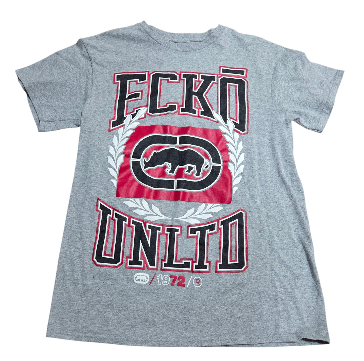 Y2K Ecko Unlimited Heather Gray Black Red 1972 Graphic T-Shirt Size Medium