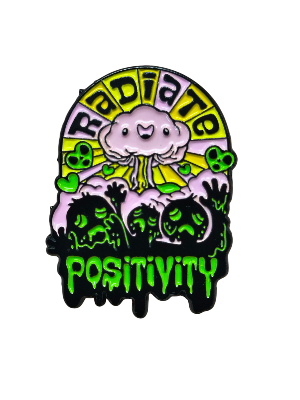 Radiate Positivity Cute Toxic Nuclear Atom Bomb Mushroom Cloud Enamel Pin