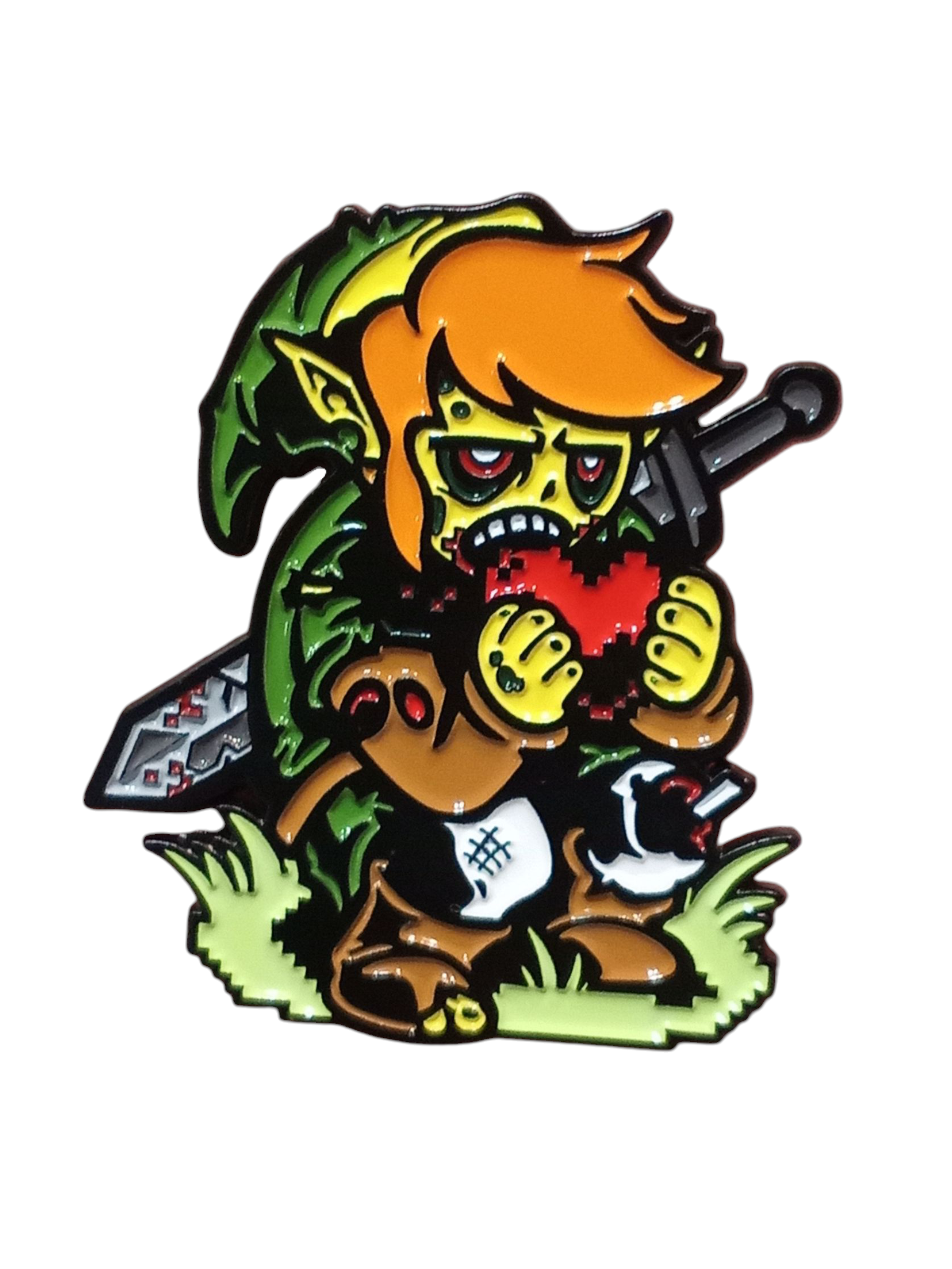 Nintendo Zelda x Horror Zombie Link Eating 8 Bit Heart Enamel Pin