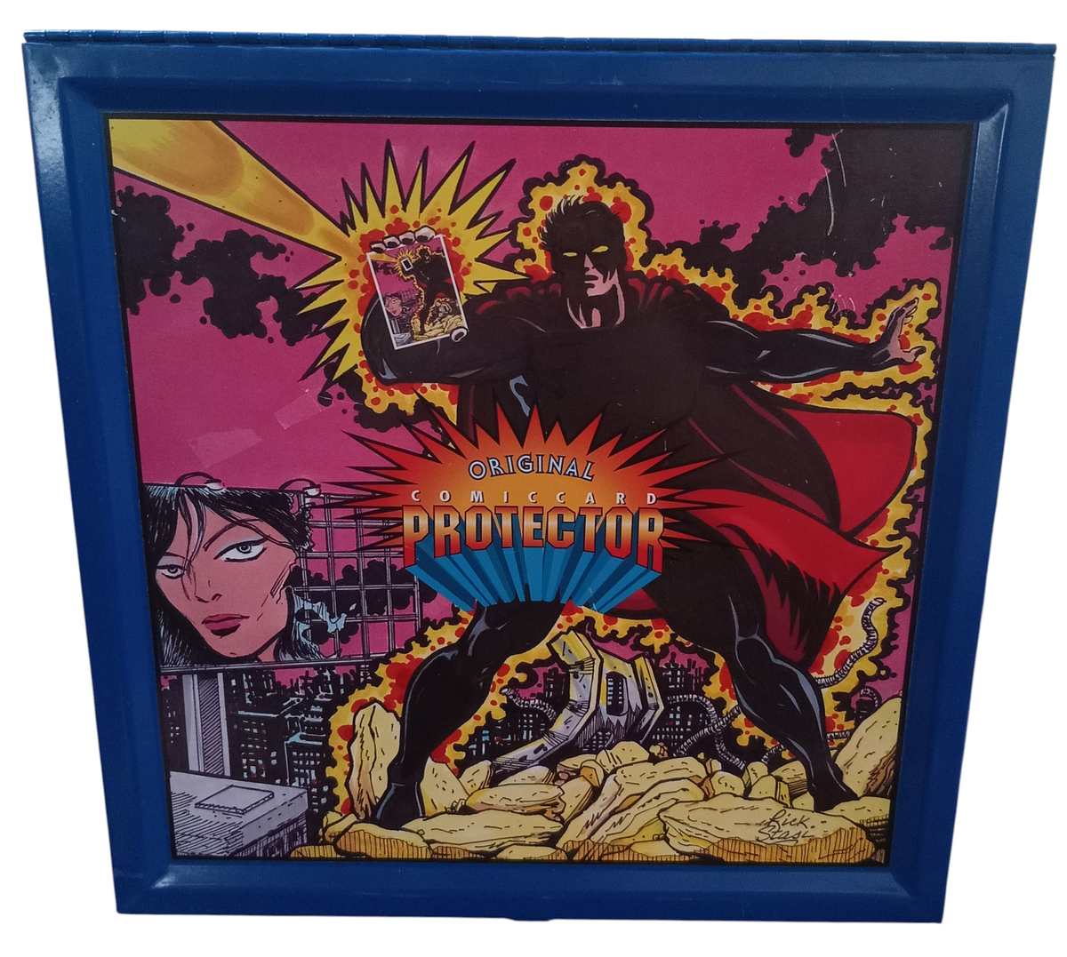 Vintage Metal Comic Card Protector Tin Metal Storage Superhero Rick Stasi Art