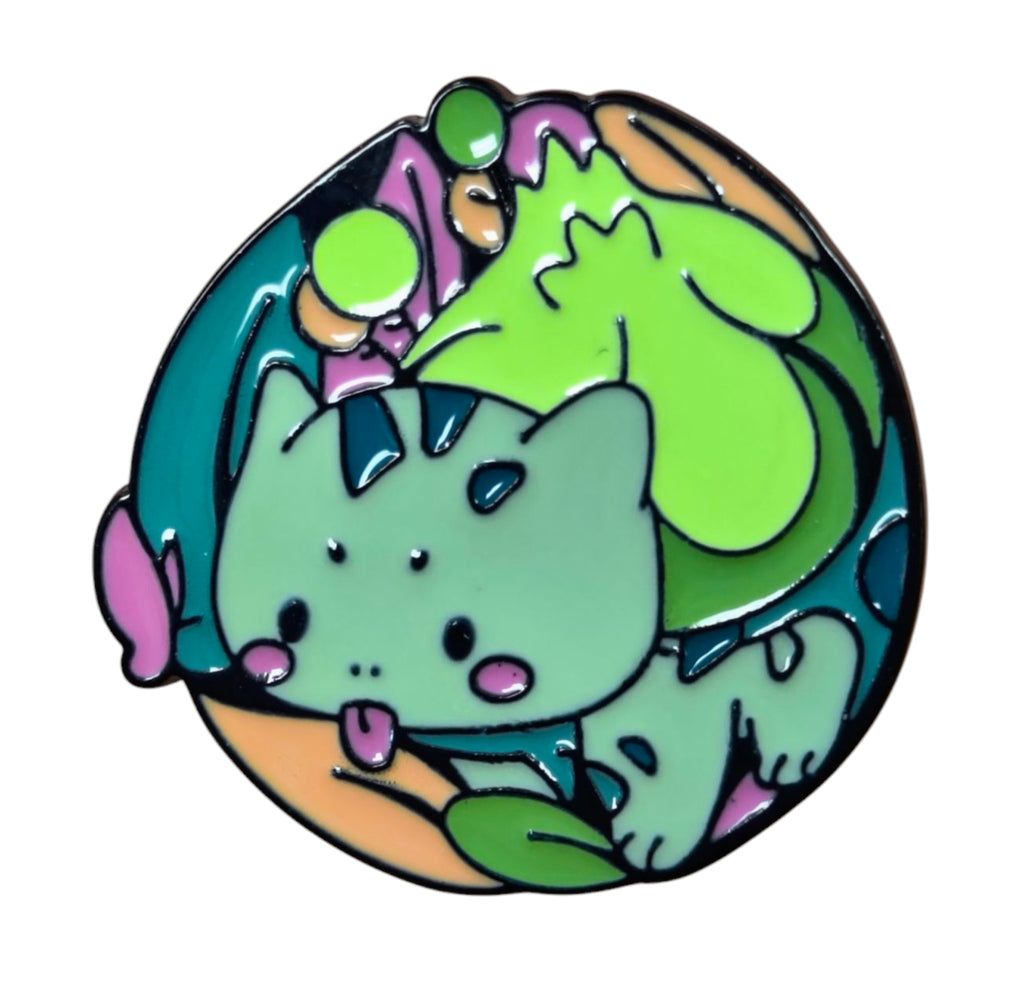 Nintendo Pokemon Cute Bulbasaur w/ Tongue Out And Balloons Round Enamel Pin