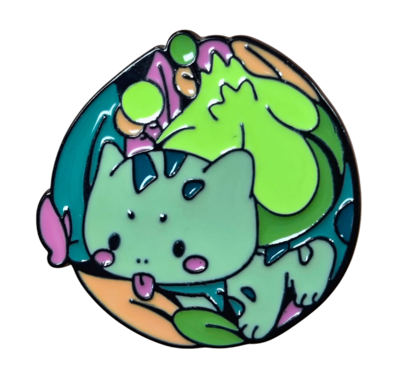 Nintendo Pokemon Cute Bulbasaur w/ Tongue Out And Balloons Round Enamel Pin
