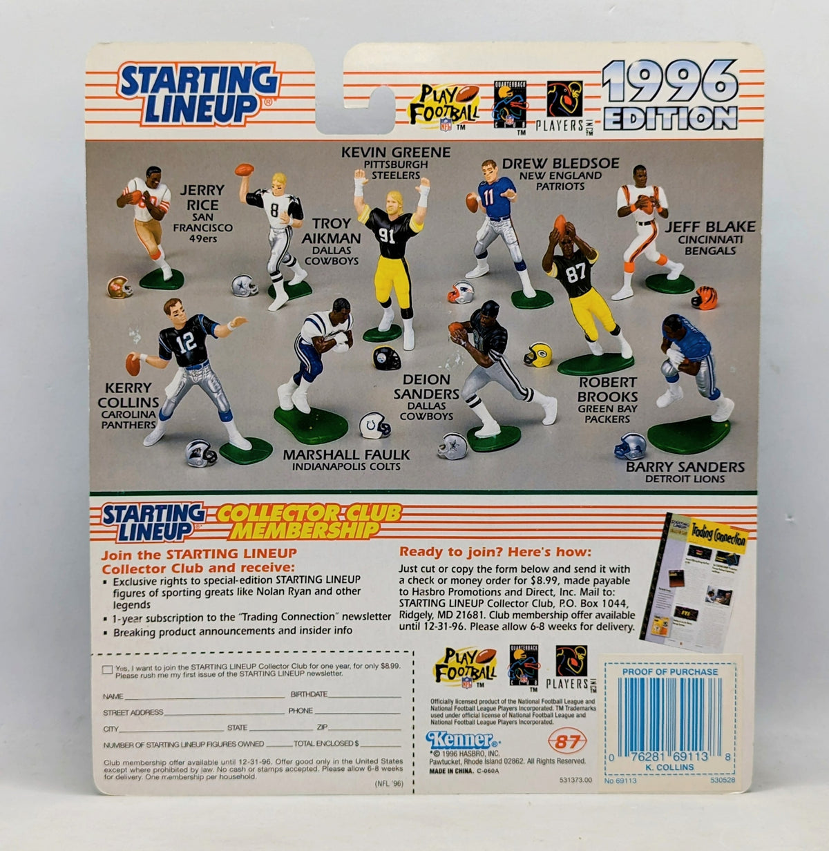 1996 Starting Lineup Kerry Collins Carolina Panthers Football Figure image 2