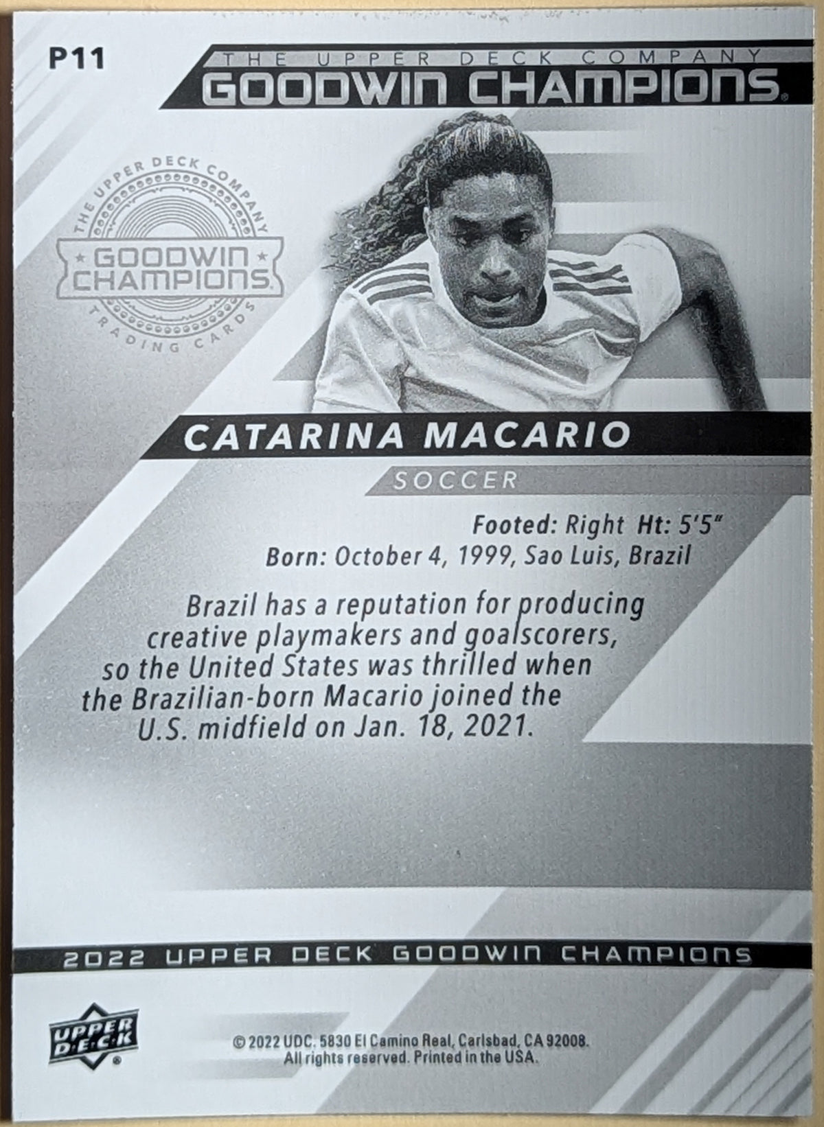 2022 Upper Deck Goodwin Champions Platinum Catarina Macario #P11 Soccer RC image 2