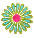 Vintage Vibrant Large Daisy Flower Turquoise Blue & Green Enamel Pin Brooch