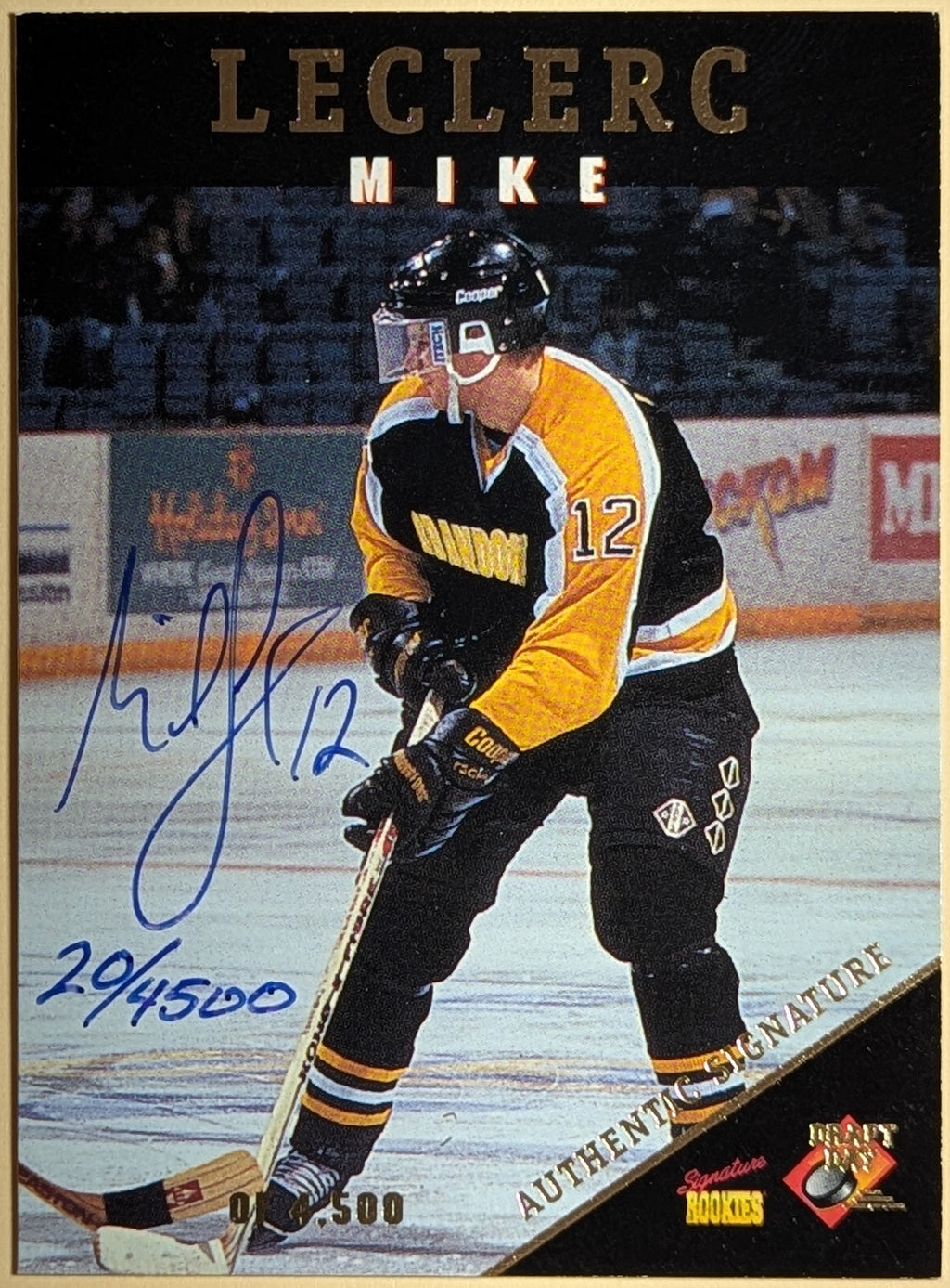 1995 Signature Rookies Draft Day #25 Mike Leclerc Mighty Ducks Auto /4500