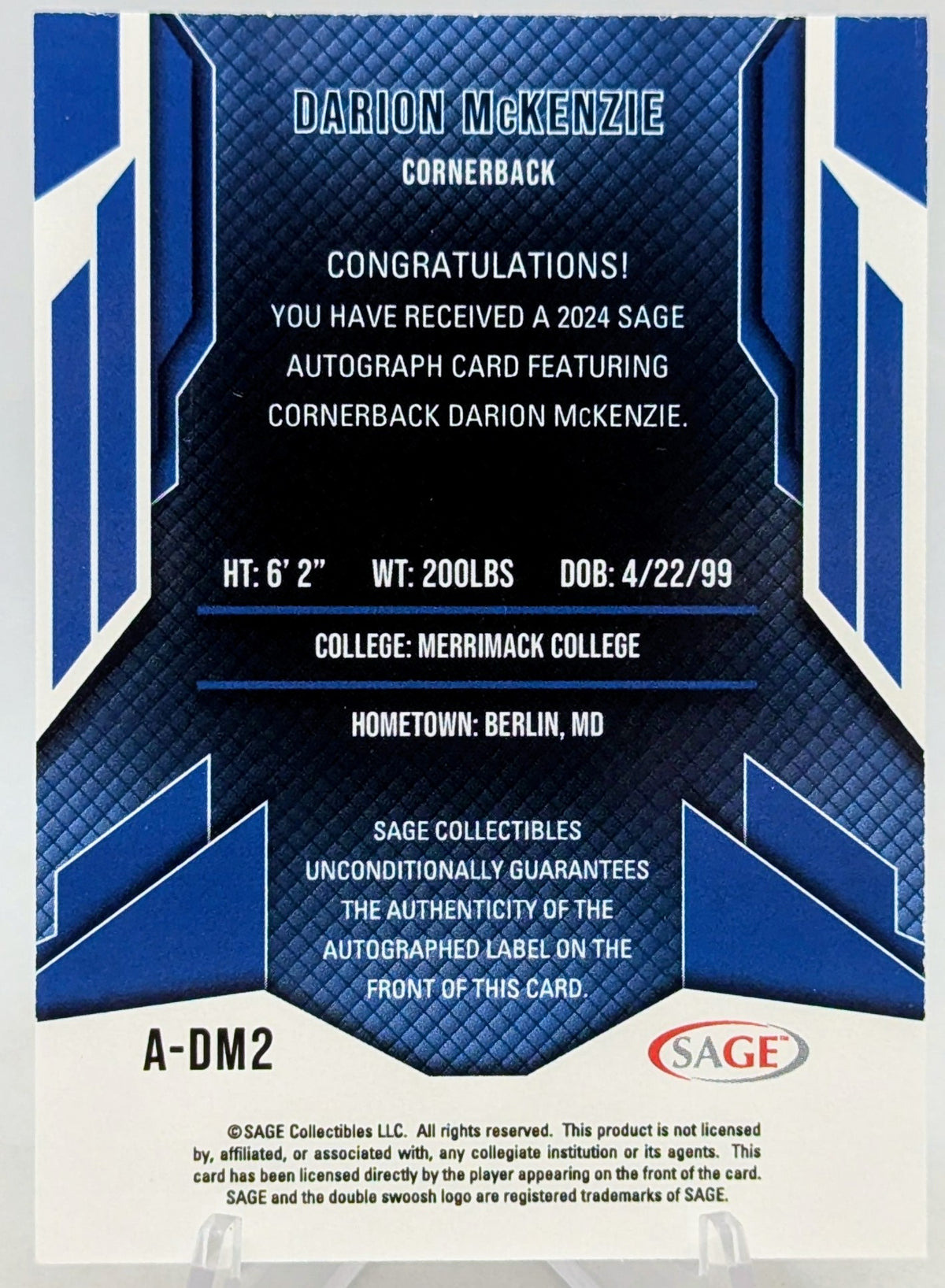 2024 Sage Football Red Auto Darion McKenzie #A-DM2 Pittsburgh Steelers image 2