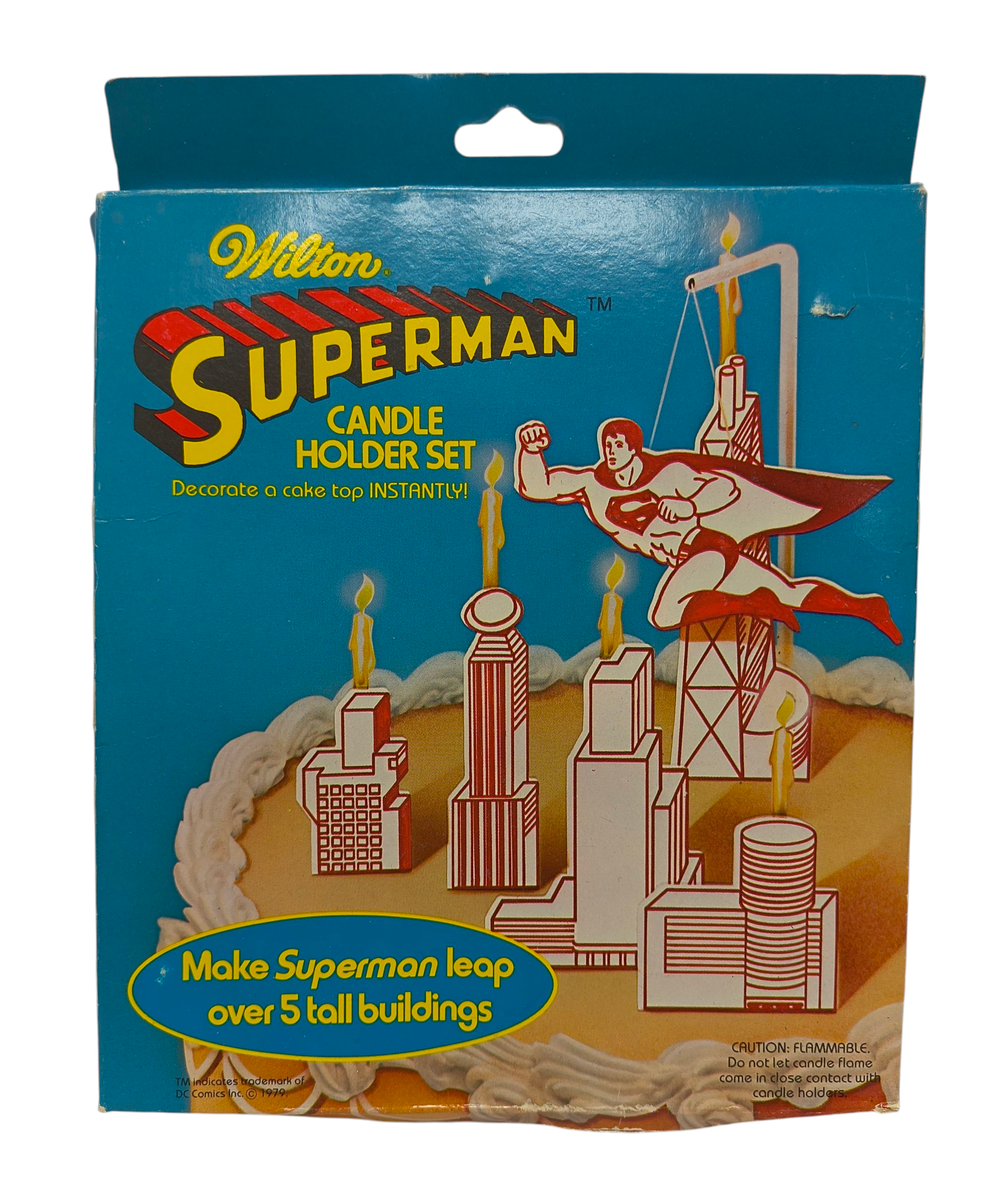 1979 Wilton Superman Candle Holder Set Cake Topper Decoration