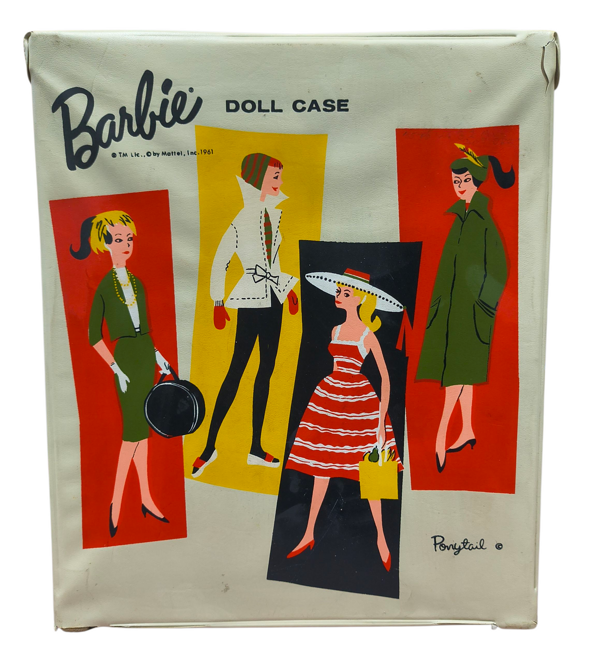 1961 Mattel Ponytail Barbie Doll Case White w/ Handle And Drawer