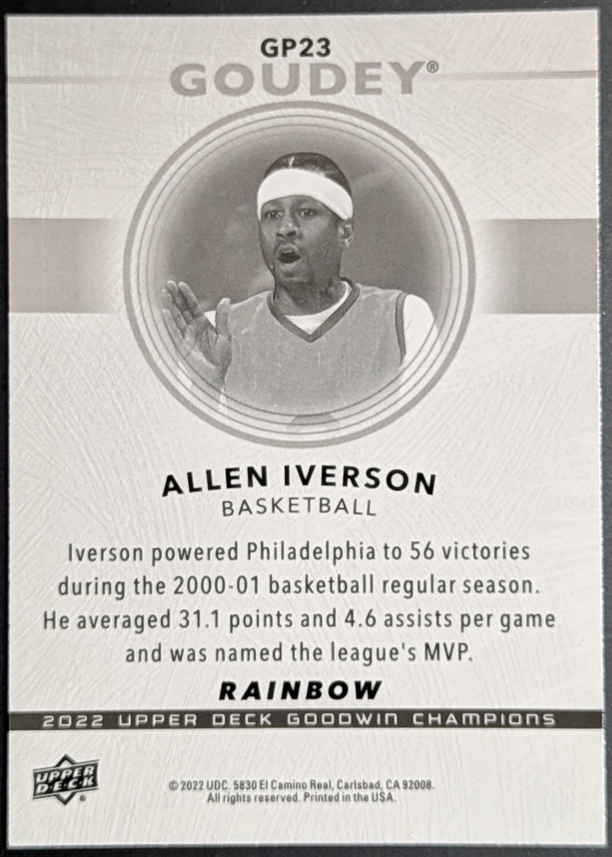 2022 Upper Deck Goodwin Champions Allen Iverson Goudey Rainbow #GP23 76ers image 2