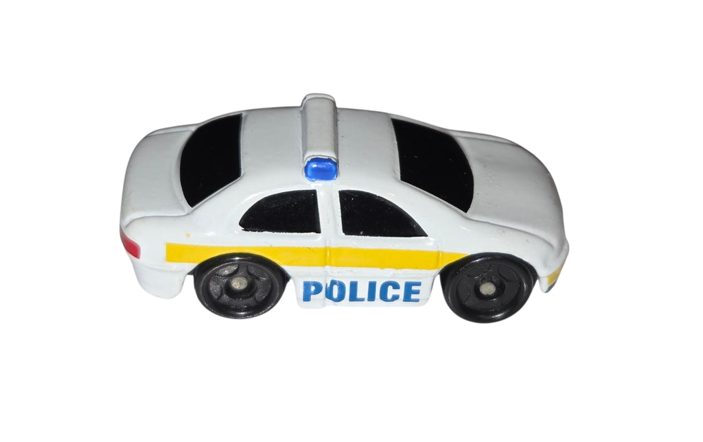 Vintage China Mini Micro White w/ Yellow Stripe Police Car Vehicle