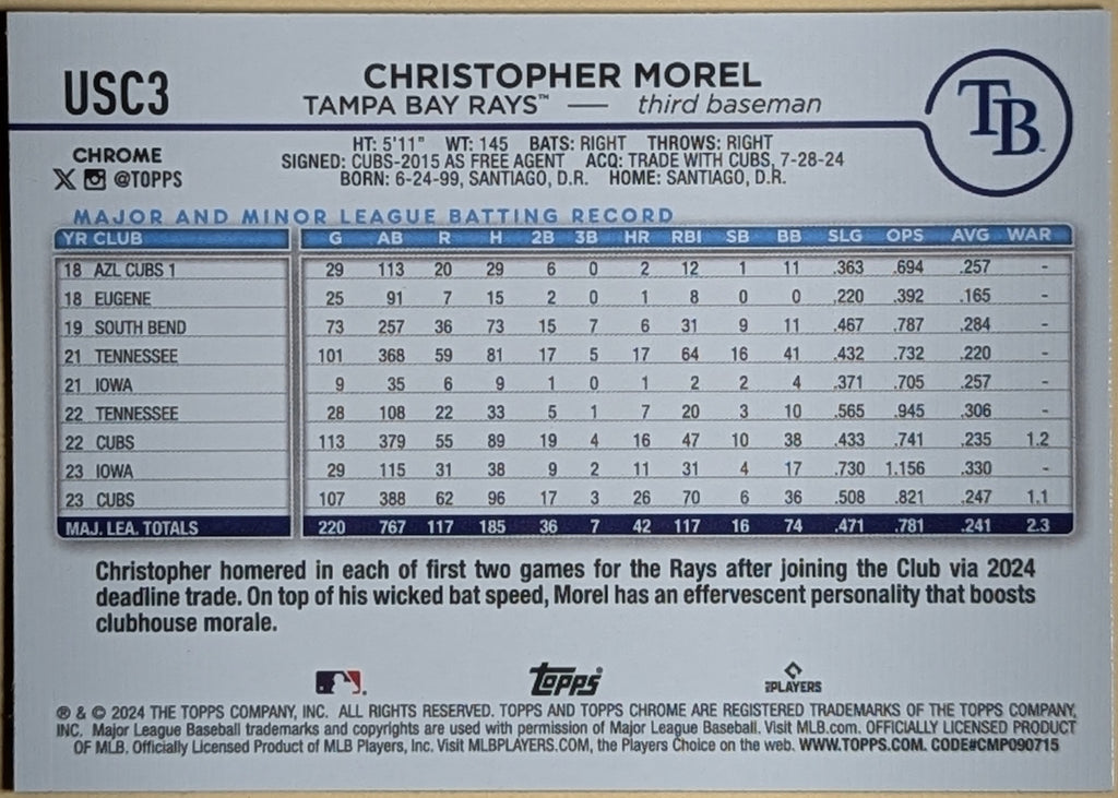 2024 Topps Chrome Update X-Fractors #USC3 Christopher Morel Tampa Bay Rays image 2