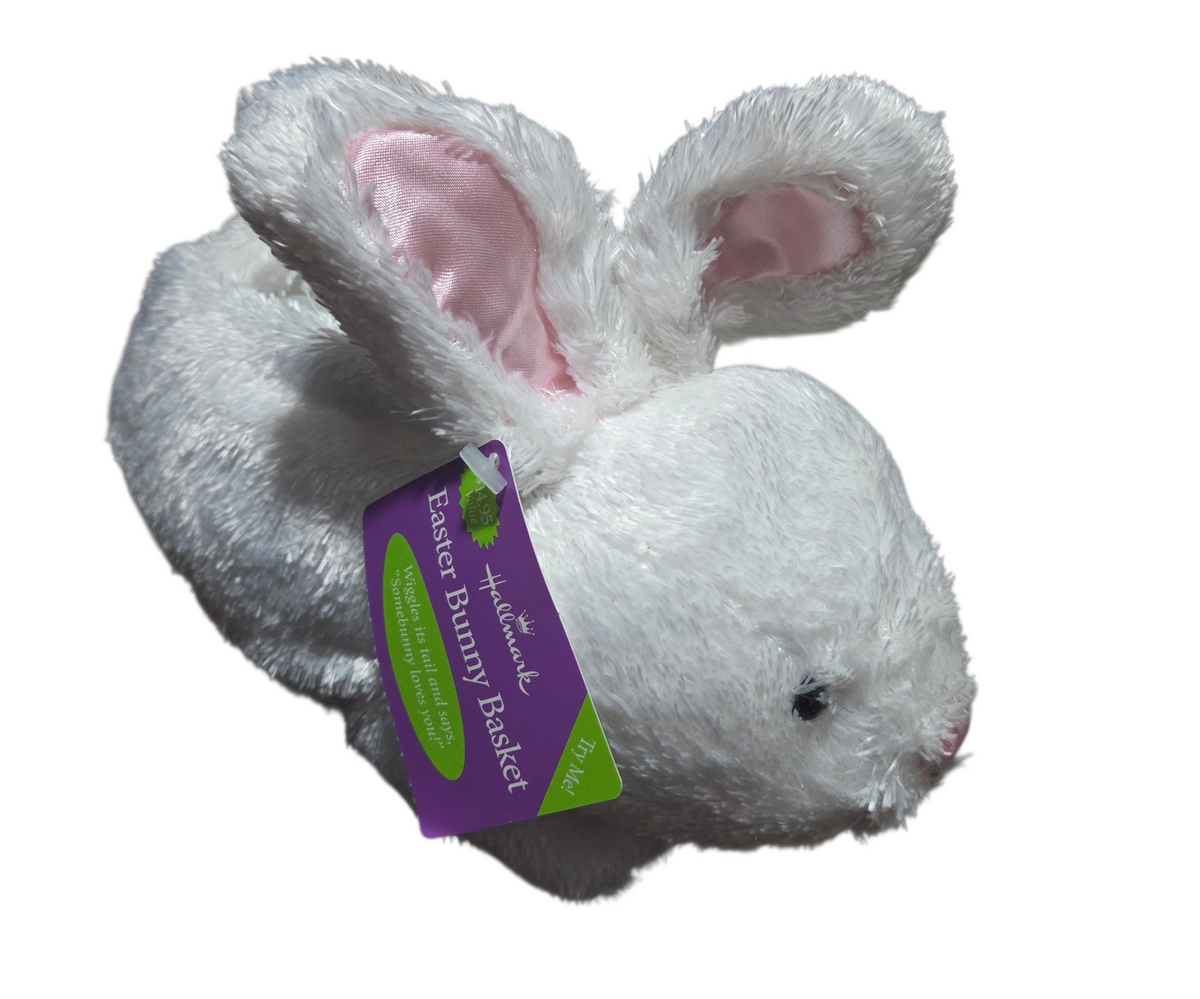 Hallmark Easter Basket Plush Bunny Rabbit Talks Somebody Loves You Wiggles Tail