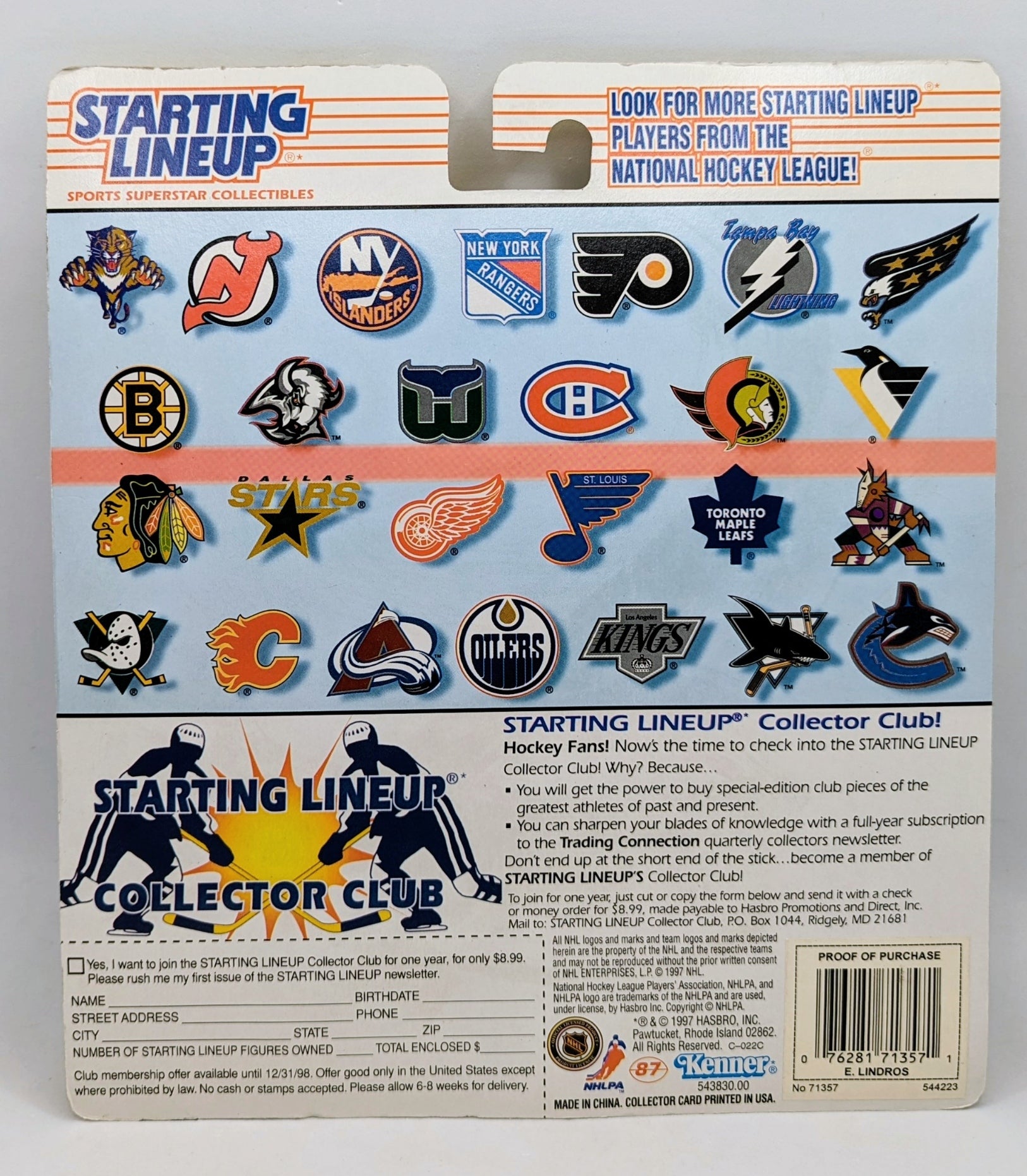 1997 Kenner Starting Lineup Eric Lindros Philadelphia Flyers Hockey Figure image 2