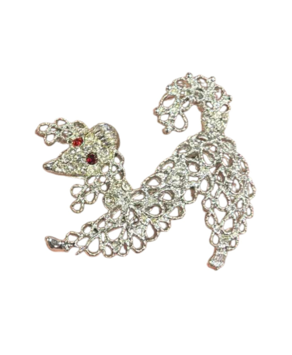 60s Sassy Gold Silver Tone French Poodle With Rhinestones Brooch