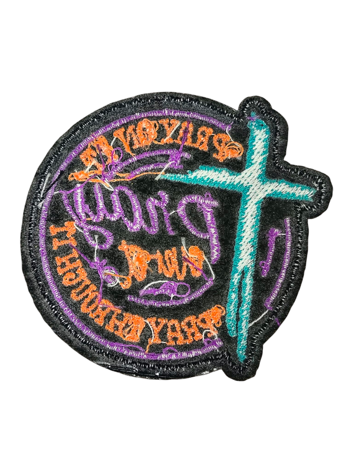 Cross Pray On It - Pray Over It - Pray Through It Embroidered Iron On 3" Patch image 2