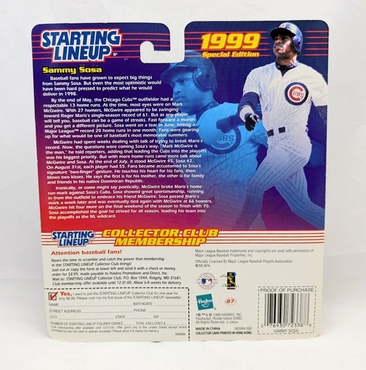 1999 Starting Lineup Sammy Sosa Chicago Cubs Baseball Figure image 2