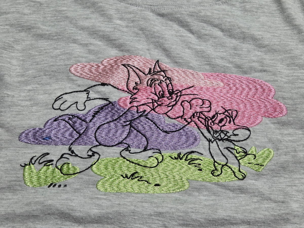 Freeze Hanna Barbera Tom & Jerry Embroidered Double Sided Grey Pastel T-Shirt XL image 3