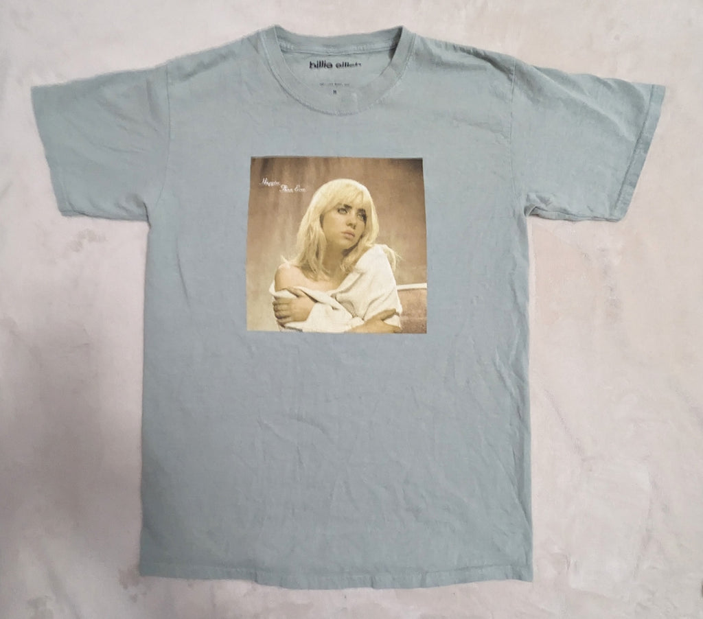2021 Billie Eilish Happier Than Ever Tour Graphic T-Shirt Blue Gray - Medium