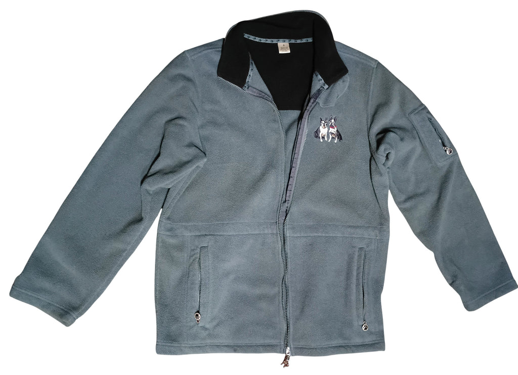 Vintage Danbury Mint Boston Terriers Embroidered Zip Up Fleece Jacket Size Large