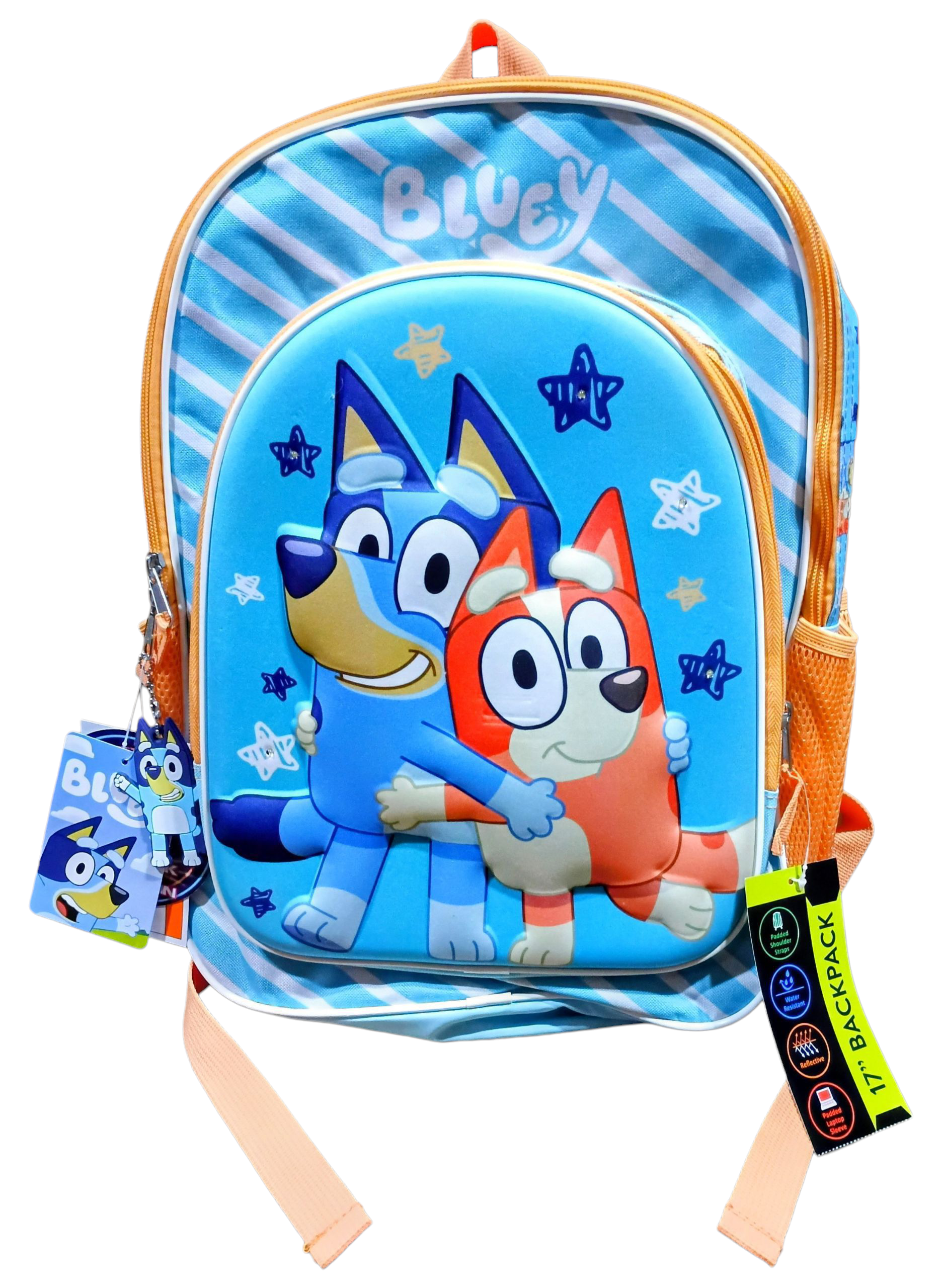 BBC Bluey & Bingo 17" Light-Up Stars and Stripes Backpack w/ Bluey Keychain