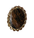 Vintage Faux Agate Oval Brown Stone Ornate Gold Tone Frame Brooch Pendant