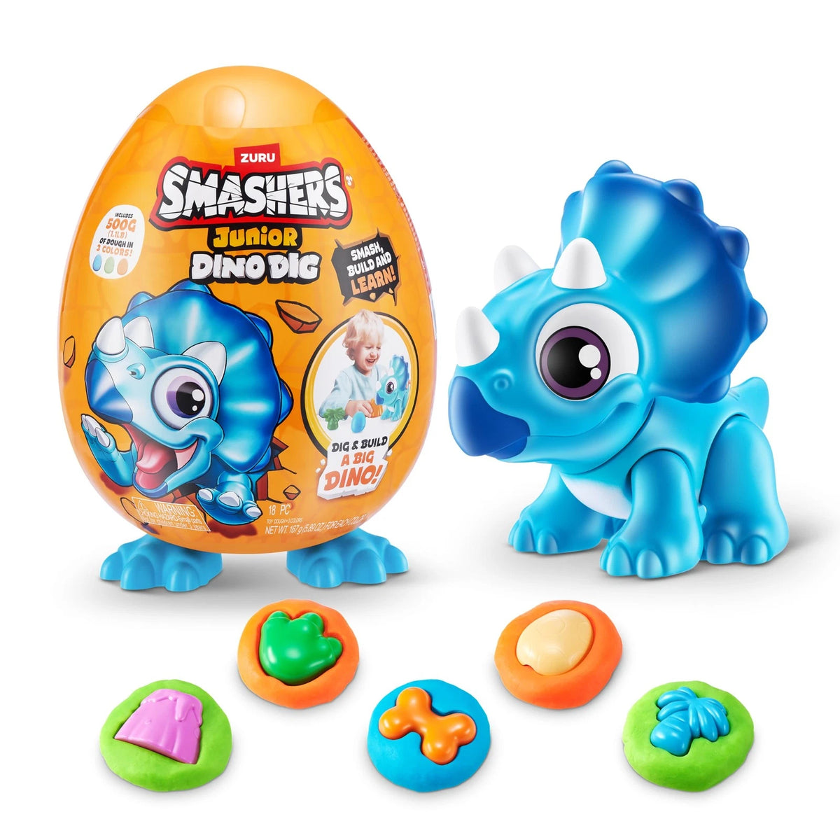 Zuru Smashers Junior Dino Triceratops Dig Egg w/ 500g Dough and 18 Surprises image 3