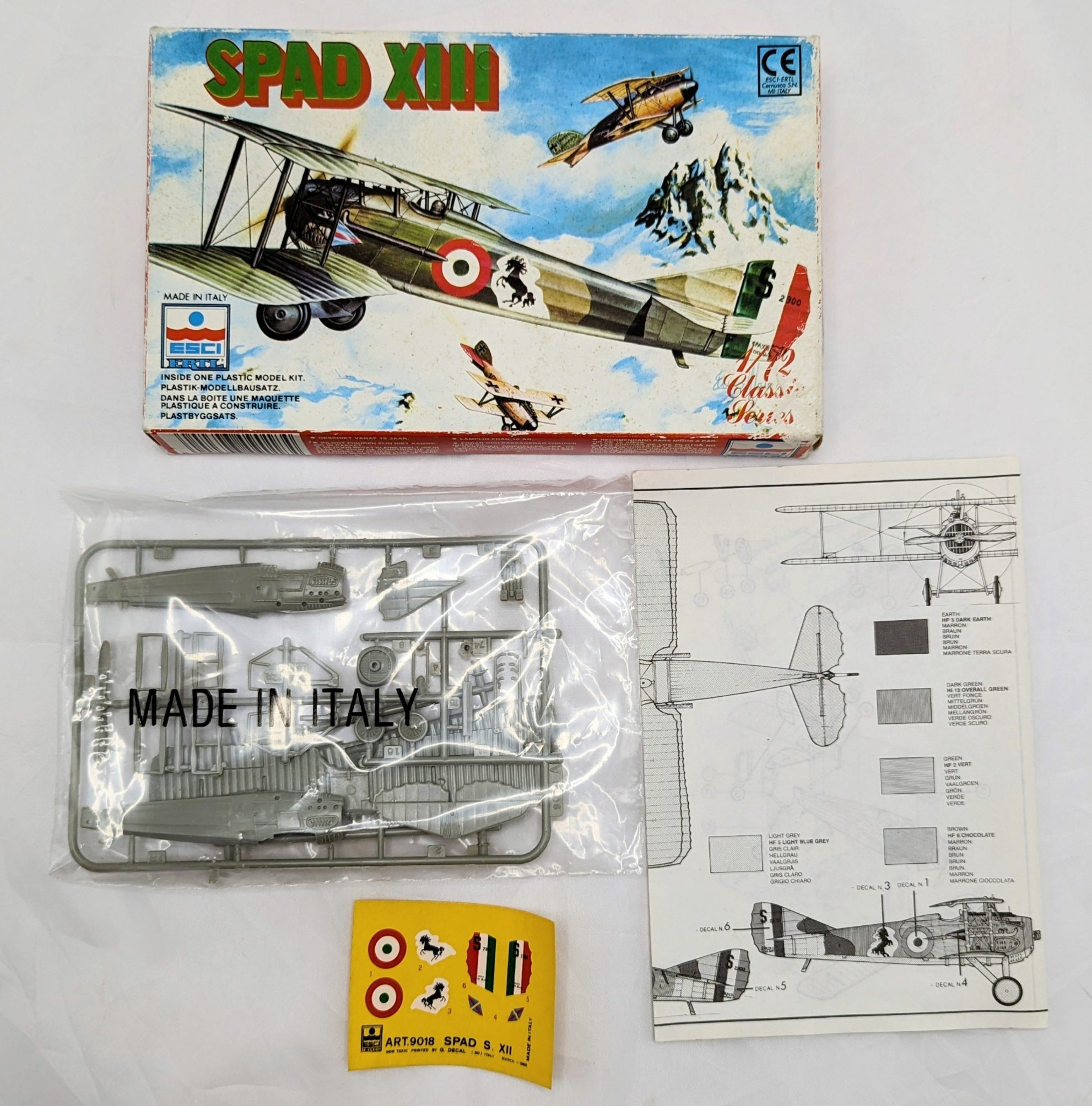 ESCI ERTL Spad XIII Model Plane Kit Made In Italy #9018 1/72 Scale