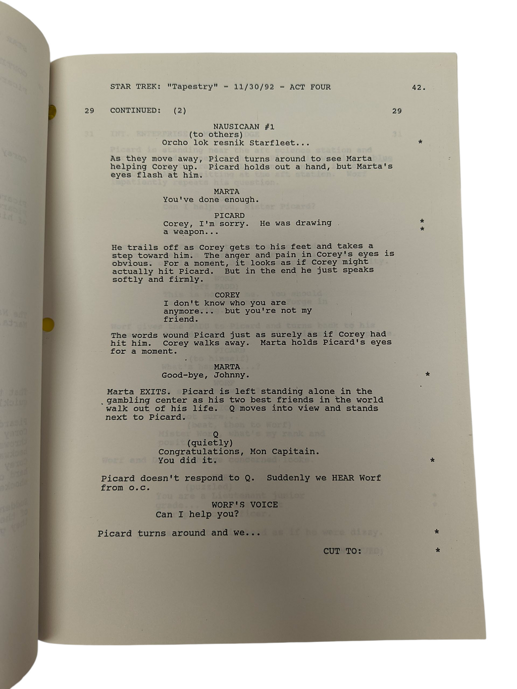 Star Trek The Next Generation Tapestry Original Script 1992 Signed Majel Barrett image 4