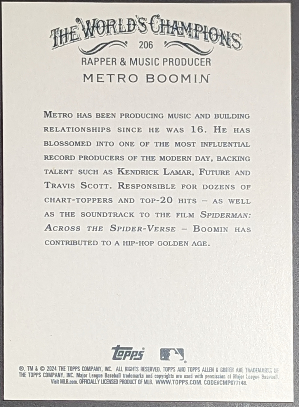 2024 Topps Allen & Ginter Hot Box Foil Metro Boomin Rapper #206 image 2