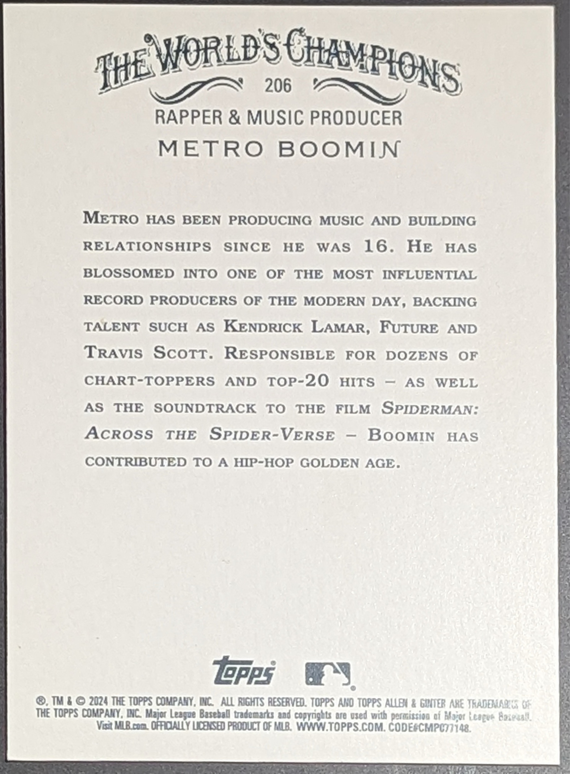2024 Topps Allen & Ginter Hot Box Foil Metro Boomin Rapper #206 image 2