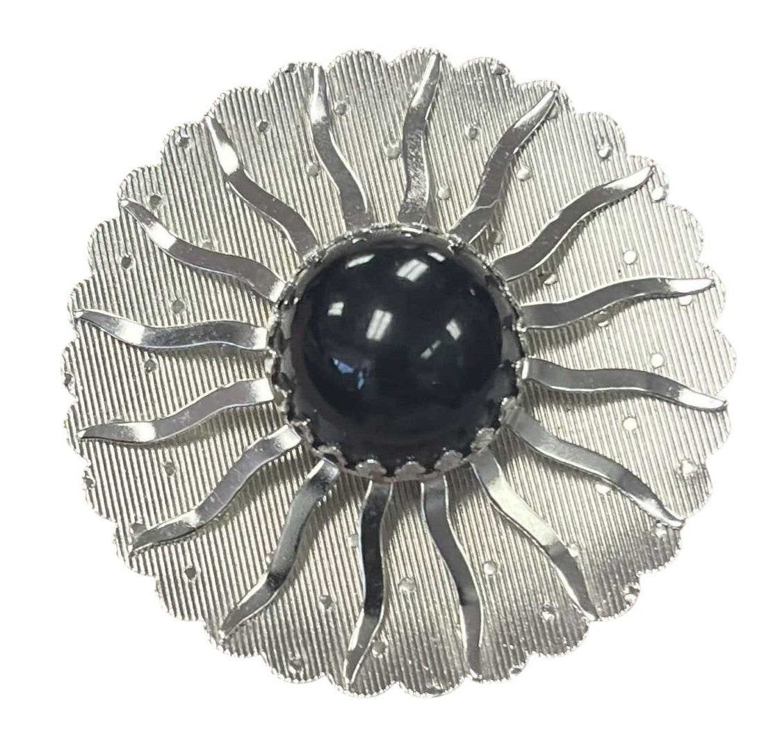 1962 Sarah Coventry MCM Sunburst Silver Black Brooch Jewelry Pin