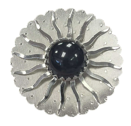 1962 Sarah Coventry MCM Sunburst Silver Black Brooch Jewelry Pin