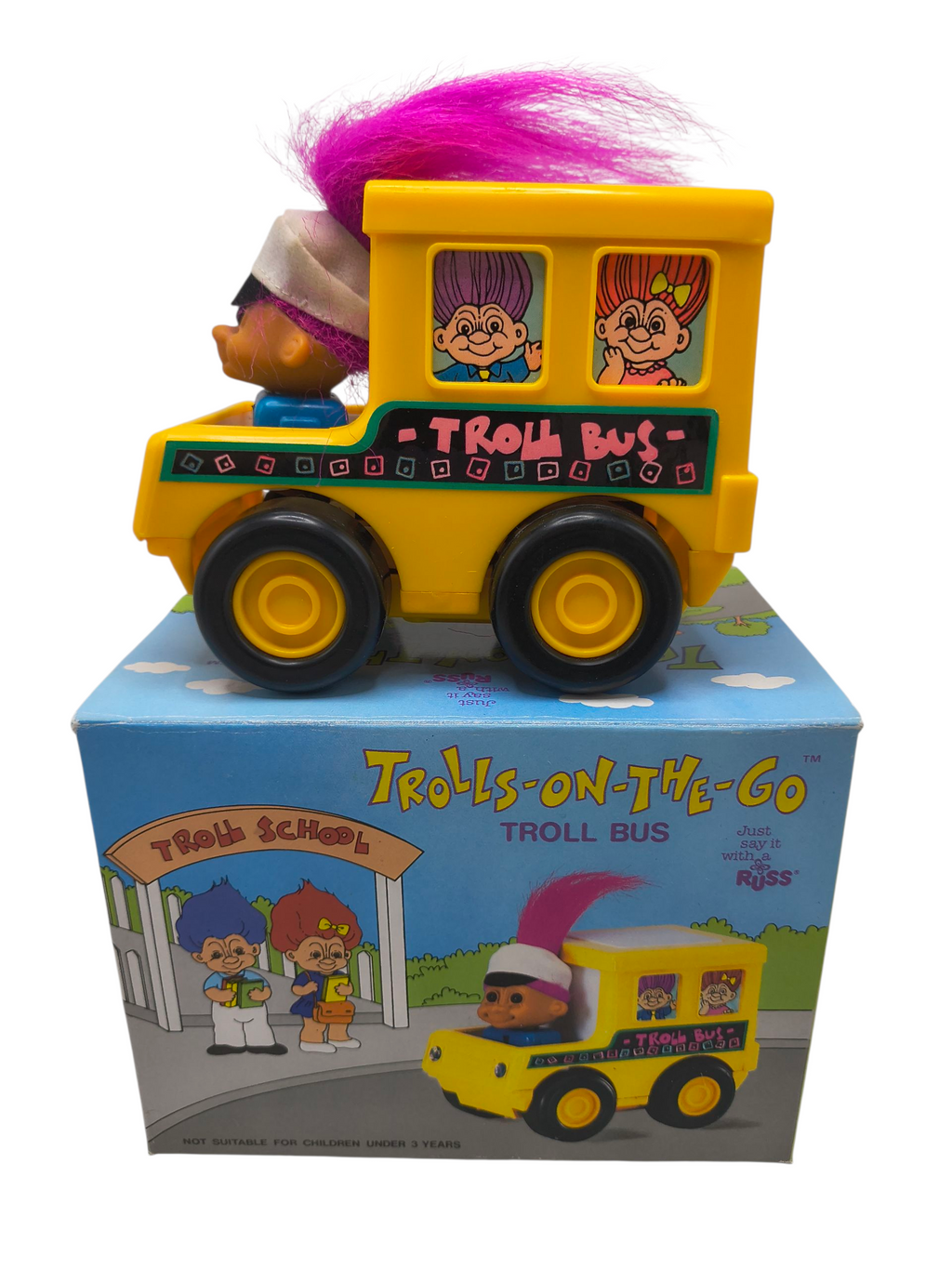 Vintage Russ Berrie Trolls On The Go Friction Powered Troll Bus