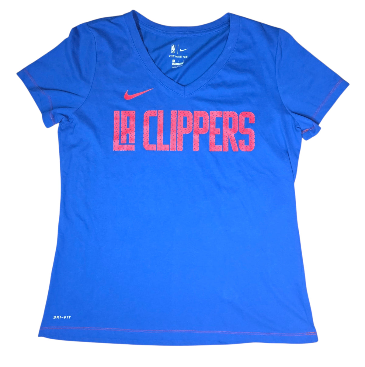 Nike Dri Fit La Clippers Basketball Womens V Neck Blue T-Shirt Size Large